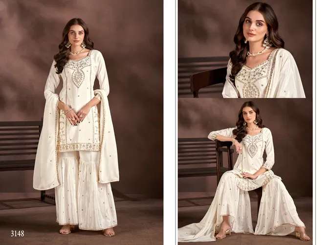 D 3148 To 3150 By Ladies Flavour Chinon Embroidery Readymade Suits Wholesale Online